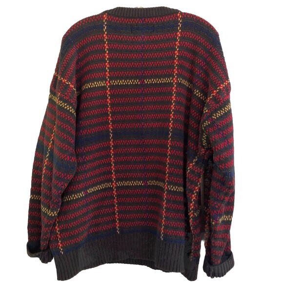 Eddie Bauer Chunky Knit Sweater Men's Sz L VTG 90s Colorful Plaid Textured Knit - Picture 7 of 12
